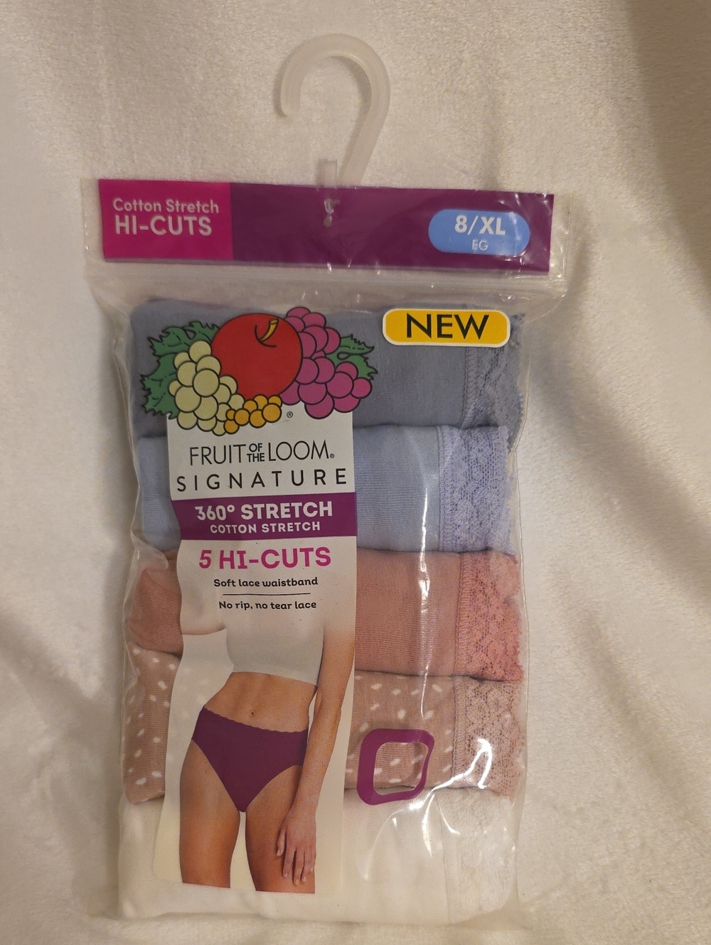 NWT Fruit of the Loom Signature Cotton Stretch Hi-Cut Panties